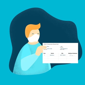 Cartoon Color Character and Vaccination Record Card Concept. Vector