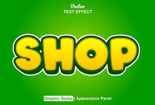 shop text effect with orange graphic style and editable. vector