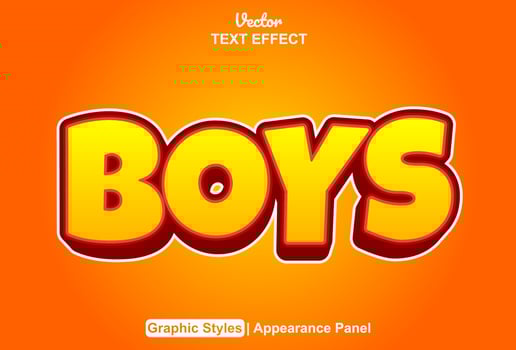 boys text effect with orange graphic style and editable. vector