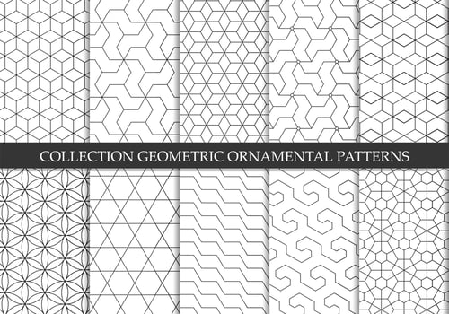 Collection of repeatable ornamental vector patterns. Grid geometric oriental backgrounds.
