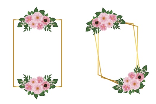 Floral Frame Zinnia and Peony flower Design Template, Digital watercolor hand drawn vector