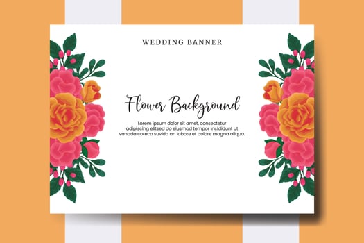 Wedding banner flower background, Digital watercolor hand drawn Orange Rose Flower design Template vector