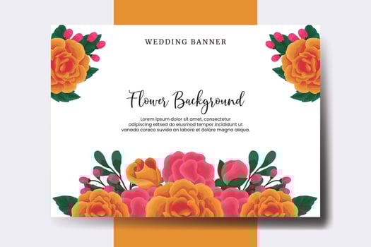 Wedding banner flower background, Digital watercolor hand drawn Orange Rose Flower design Template vector