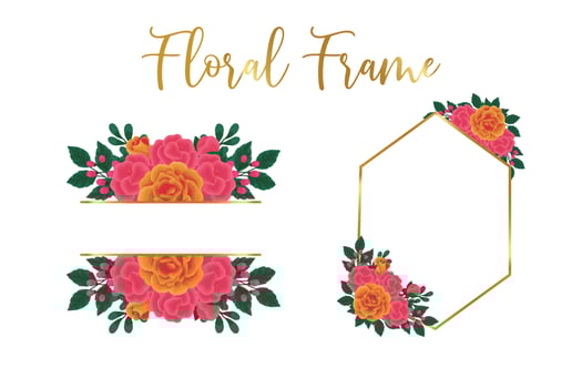 Floral Frame Orange Rose flower Design Template, Digital watercolor hand drawn vector