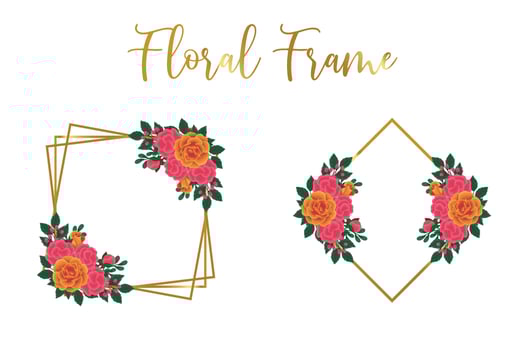 Floral Frame Orange Rose flower Design Template, Digital watercolor hand drawn vector