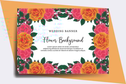 Wedding banner flower background, Digital watercolor hand drawn Orange Rose Flower design Template vector