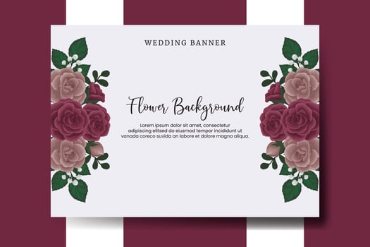 Wedding banner flower background, Digital watercolor hand drawn Maroon Rose Flower design Template vector