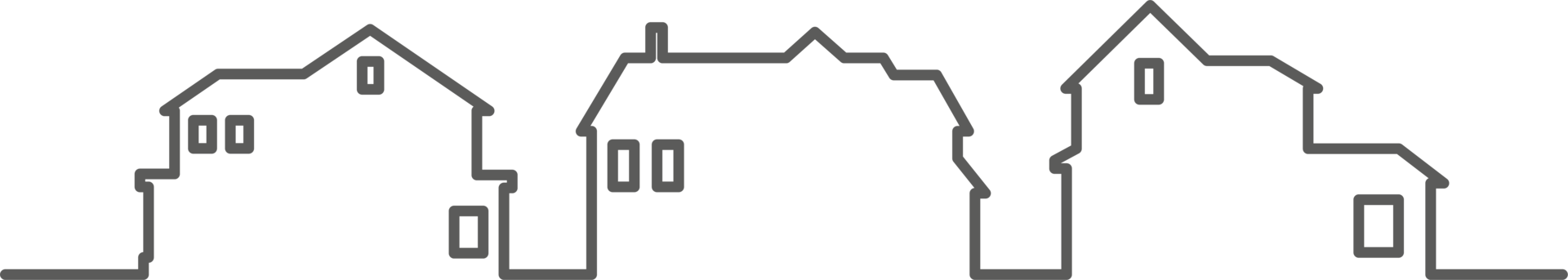 Neighborhood houses outline panoramic landscape. Continuous one line buildings drawing silhouette. Minimalistic illustration png