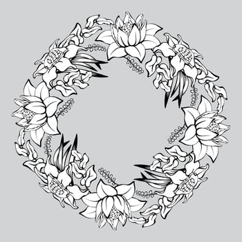 Botanical mandala with tropical flowers. Coloring page. Floral pattern. Vector. vector