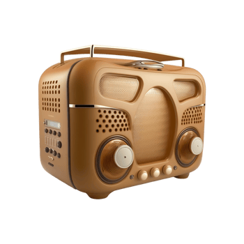 Retro Style Golden Radio With Transparent Background. png