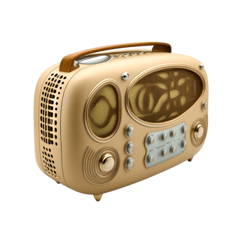 Retro Style Golden Radio With Transparent Background. png