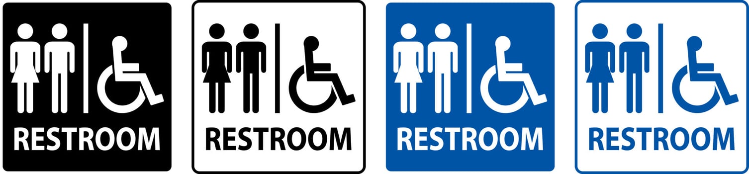 Unisex And Disabled Toilet Door Sign,Handicap Restroom Symbol vector