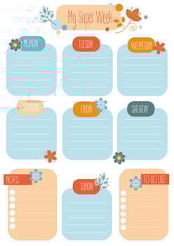 vector week planner with plans for days, notes and to do list with pretty flowers