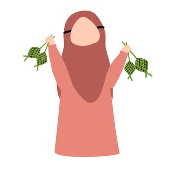 Muslim Children Holding Ketupat Eid Mubarak vector
