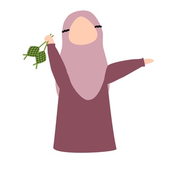 Muslim Children Holding Ketupat Eid Mubarak vector