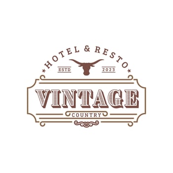 Vintage Emblem For Vintage Bar or Restaurant With Long Horn Icon Logo Design Inspiration vector