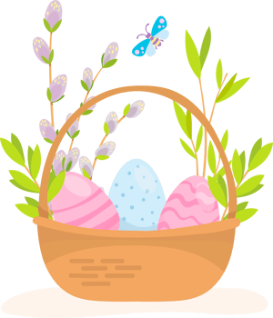Easter basket with eggs and willow, Happy easter concept png