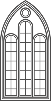 Gothic church window. Architecture arch with glass. Old castle and cathedral frame. Medieval stained interior design. Vintage illustration png