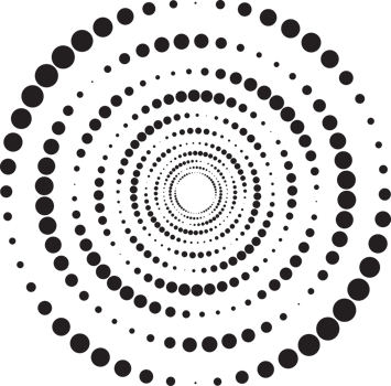 Dotted circles pattern. Abstract half tone graphic. Circular textured round spiral frame. Swirl geometric rings with gradation. png