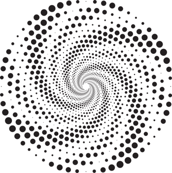 Dotted circles pattern. Abstract half tone graphic. Circular textured round spiral frame. Swirl geometric rings with gradation. png