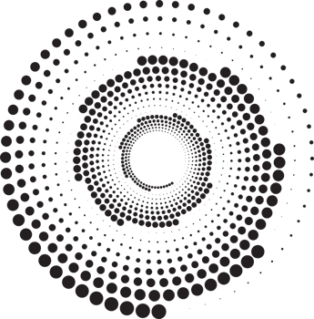 Dotted circles pattern. Abstract half tone graphic. Circular textured round spiral frame. Swirl geometric rings with gradation. png