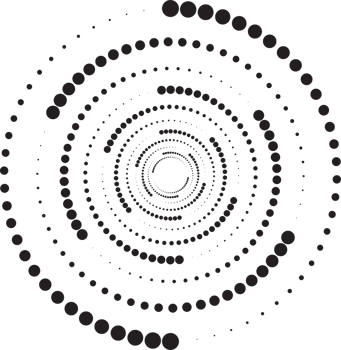 Dotted circles pattern. Abstract half tone graphic. Circular textured round spiral frame. Swirl geometric rings with gradation. png
