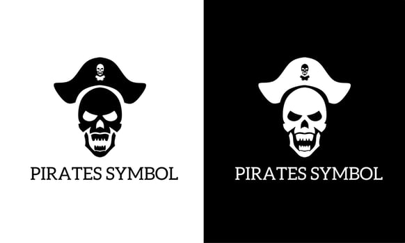 skull head logo template graphic illustration with pirate symbol vector
