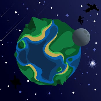 Cartoon illustration of earth and moon in space vector