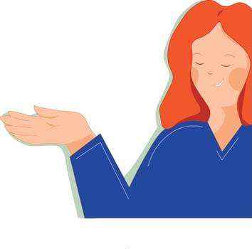 flat vector illustration. the girl points to something. business illustration. expression of opinion.