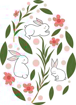 vector illustration of greetings with spring. spring has come. spring postcard. Happy Easter. postcard with flowers. card with flowers and bunny, cute card. spring pattern easter egg happy easter