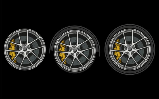 Car wheel and rims. Vector illustration, wheels gold silver black, Car Wheel 3D illustration, Car wheel, set. Realistic design. Vector illustration