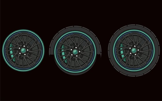 Car wheel and rims. Vector illustration, wheels gold silver black, Car Wheel 3D illustration, Car wheel, set. Realistic design. Vector illustration