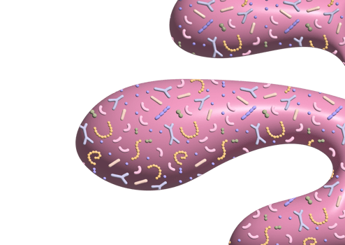 3d render Microbiome abstract template for advertising or presentation. Curvy shapes with microbiota pattern. Volume hand drawn background with bacteria. png