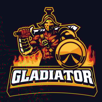 gladiator mascot hold the shield vector