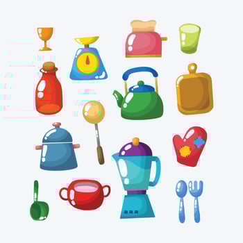 Cute Kitchen Tools and Appliances Icons Collection Vector