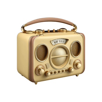 Retro Style Golden Radio With Transparent Background. png