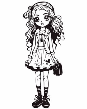 kid with backpack coloring page vector