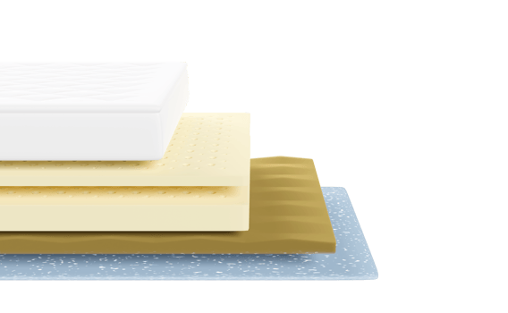 3d 4 layered sheet material mattress with fabric, soft sponge, latex, memory foam isolated. minimal abstract, 3d render illustration png