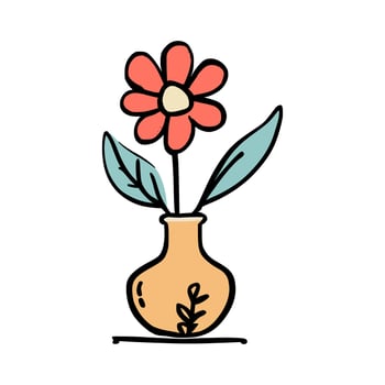 doodle illustration of flowers in a vase on isolated background vector