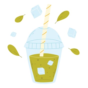 Smoothie in glass flat style. Vector illustration. Hand drawn glass with smoothie, lemonade, cocktail. Detox smoothie.