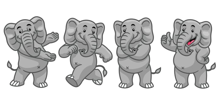 set cartoon character of elephant vector