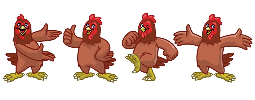 set cartoon character of funny chicken hen vector