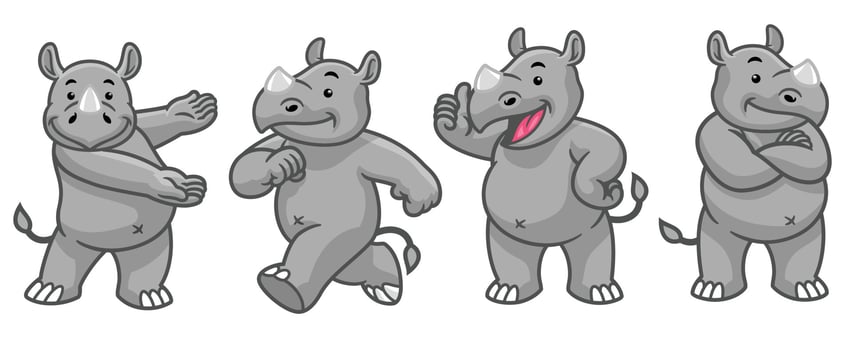 set cartoon character of funny rhino vector