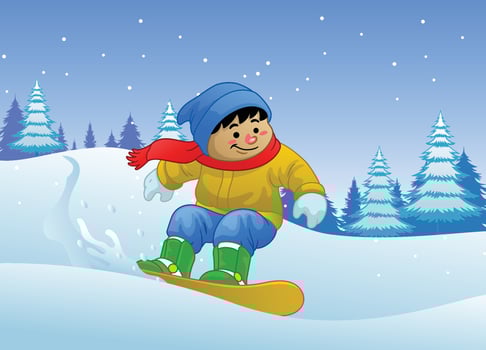 cartoon Boy playing snowboard in the winter vector