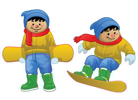 Set of cartoon boy riding the snowboard vector