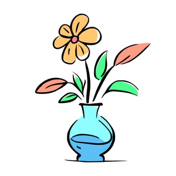 doodle illustration of flowers in a vase on isolated background vector