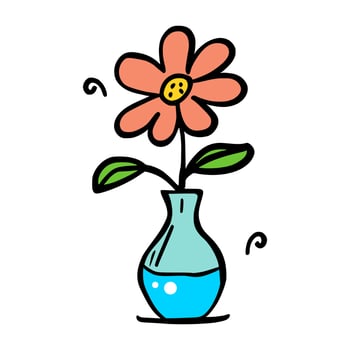 doodle illustration of flowers in a vase on isolated background vector