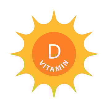 Vitamin D text with sun icon vector beauty, pharmacy, nutrition skin care concept for graphic design, logo, website, social media, mobile app, UI illustration