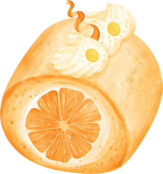 Watercolour orange fruit dessert cream roll hand painted illustration png