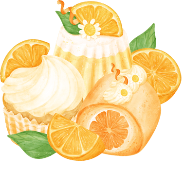 assorted of Watercolour orange fruit dessert sweet cake hand painted illustration png